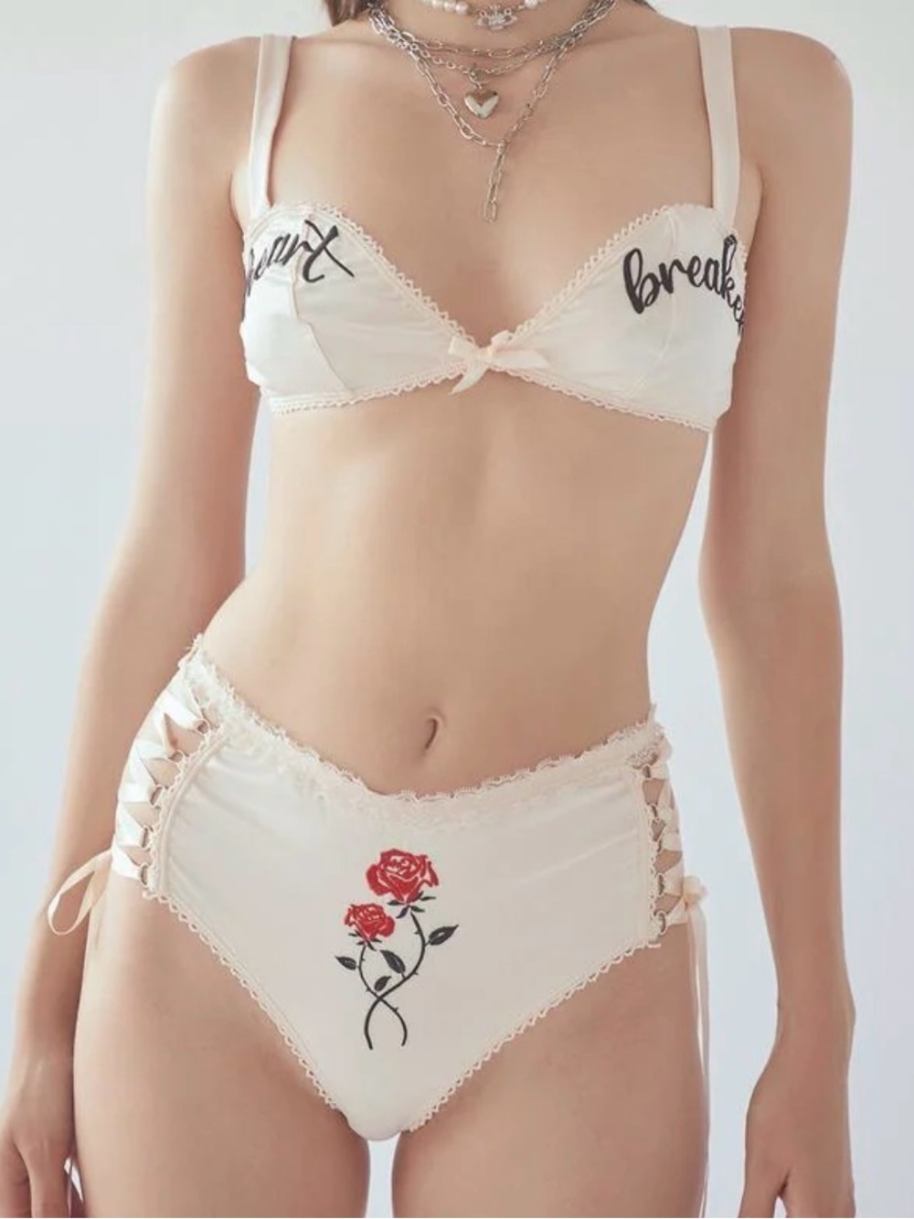 White Lace Bra and High-Waist Briefs with Red Rose